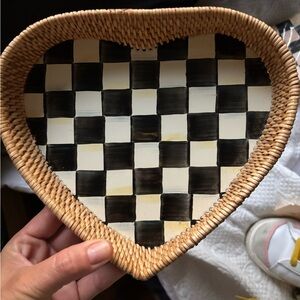 MacKenzie-Childs Courtly Check Rattan & Enamel Heart Tray